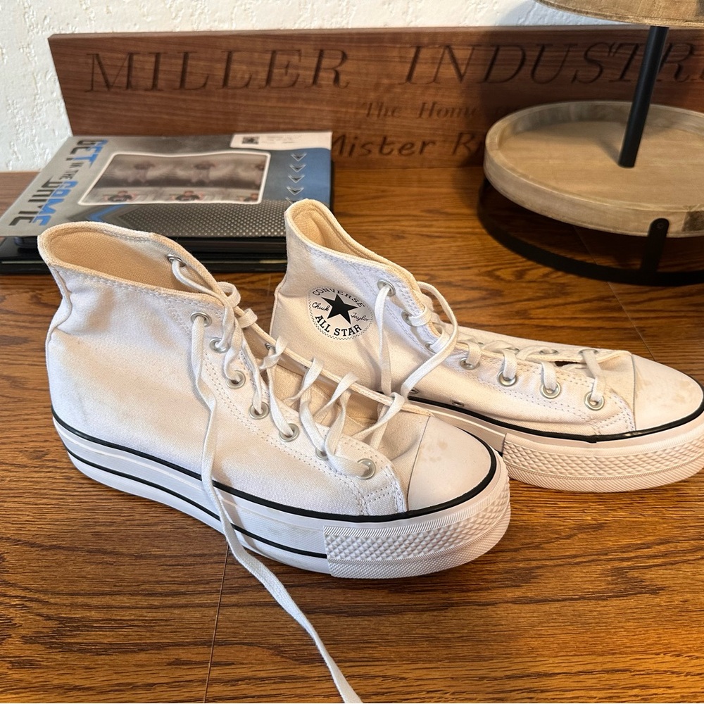 Converse White Platform High-Tops with Black Accents